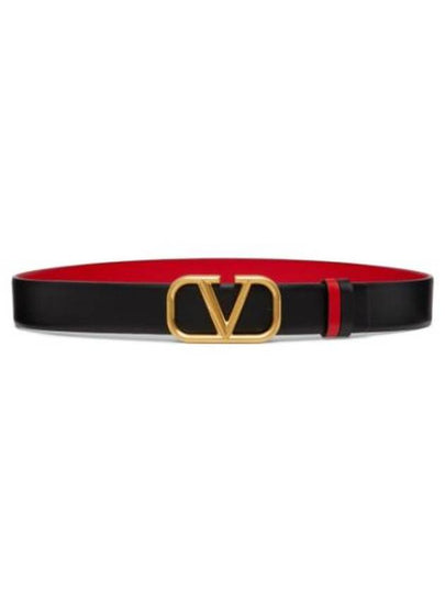 V Logo Signature Reversible 40MM Leather Belt Black Red - VALENTINO - BALAAN 2