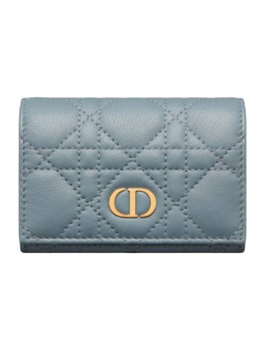 Caro XS Supple Cannage Calfskin Card Wallet Blue - DIOR - BALAAN 1