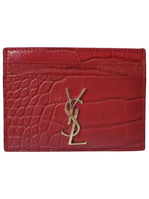 Crocodile Gold Card Holder Red - SAINT LAURENT - BALAAN 2