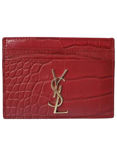 Monogram Crocodile Card Wallet Red - SAINT LAURENT - BALAAN 2