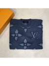 Men s Knit Jacquard Textured Cotton Crew Neck Indigo Blue - LOUIS VUITTON - BALAAN 1