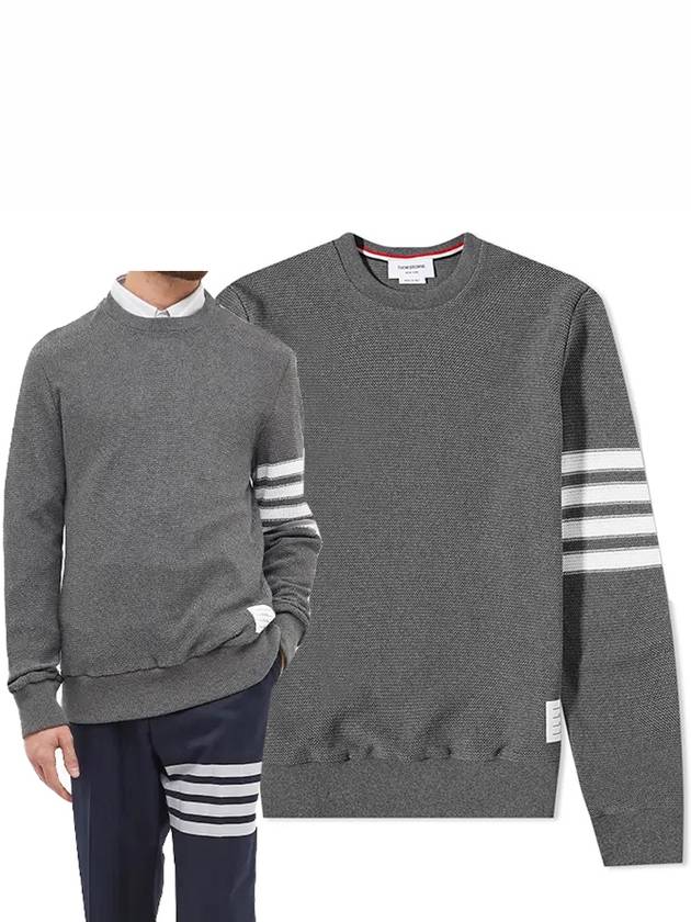 4 Bar Stripe Open Raschel Stitch Sweatshirt Grey - THOM BROWNE - BALAAN 2