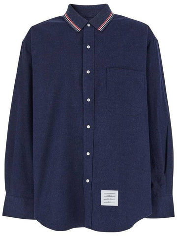 Oversized L/S Shirt W/Knit Collar In Engineered Rwb Stripe Cotton Flannel - THOM BROWNE - BALAAN 1