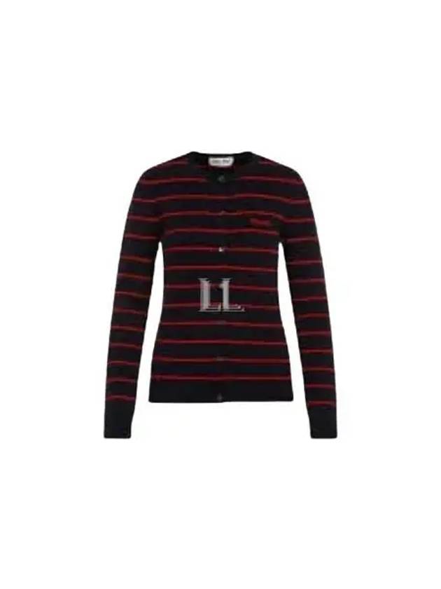 Logo Striped Cardigan Red Navy - MIU MIU - BALAAN 2