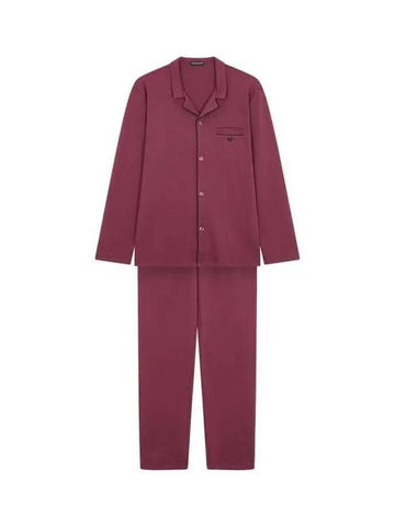 UNDERWEAR Men's Embroidered Logo Cotton Pajama Set Burgundy 270139 - EMPORIO ARMANI - BALAAN 1