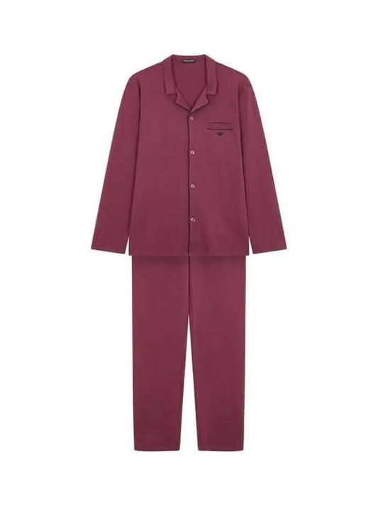 UNDERWEAR Men's Embroidered Logo Cotton Pajama Set Burgundy 270139 - EMPORIO ARMANI - BALAAN 1