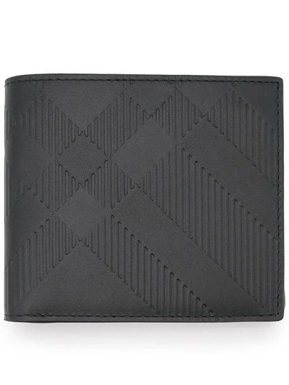 Embossed Checked Leather Half Wallet Black - BURBERRY - BALAAN 2