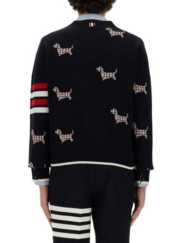 Hector 4 Bar V Neck Wool Cardigan Navy - THOM BROWNE - BALAAN 5