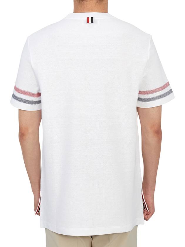 Textured Cotton Stripe Short Sleeve T-Shirt White - THOM BROWNE - BALAAN 7