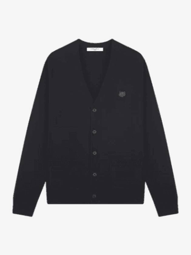 Bold Fox Head Patch V Neck Wool Cardigan Black - MAISON KITSUNE - BALAAN 2