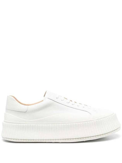 Logo Round Toe Calfskin Leather Low Top Sneakers Porcelain - JIL SANDER - BALAAN 2