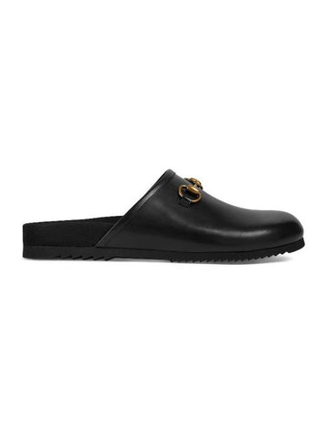 Leather Horsebit Slippers Black - GUCCI - BALAAN.