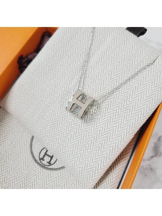 Pop H Pendant Silver Necklace Marron Glace - HERMES - BALAAN 10