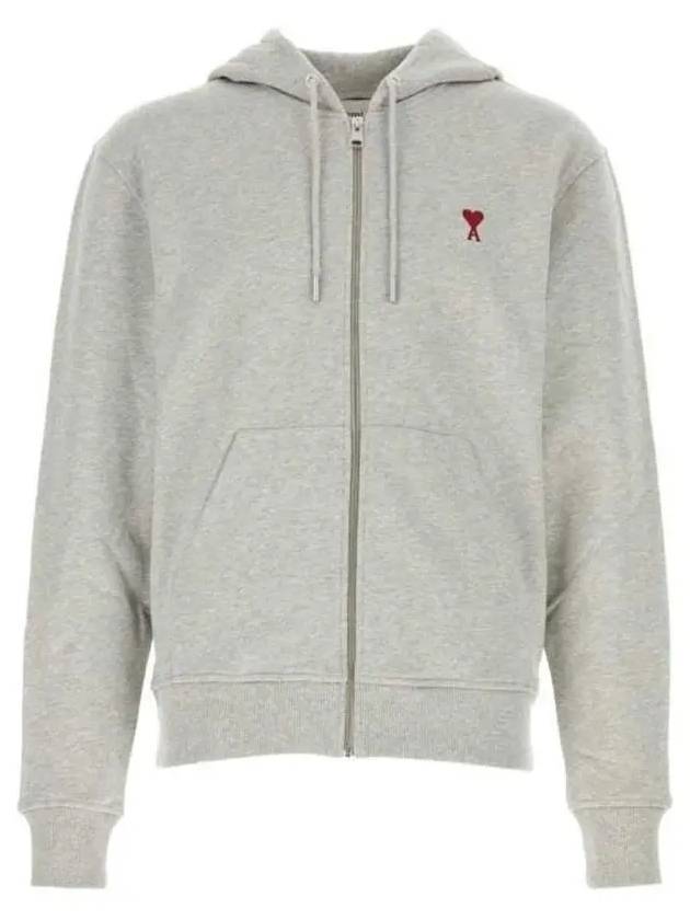 De Coeur Small Heart Zip Up Hoodie Grey - AMI - BALAAN 2