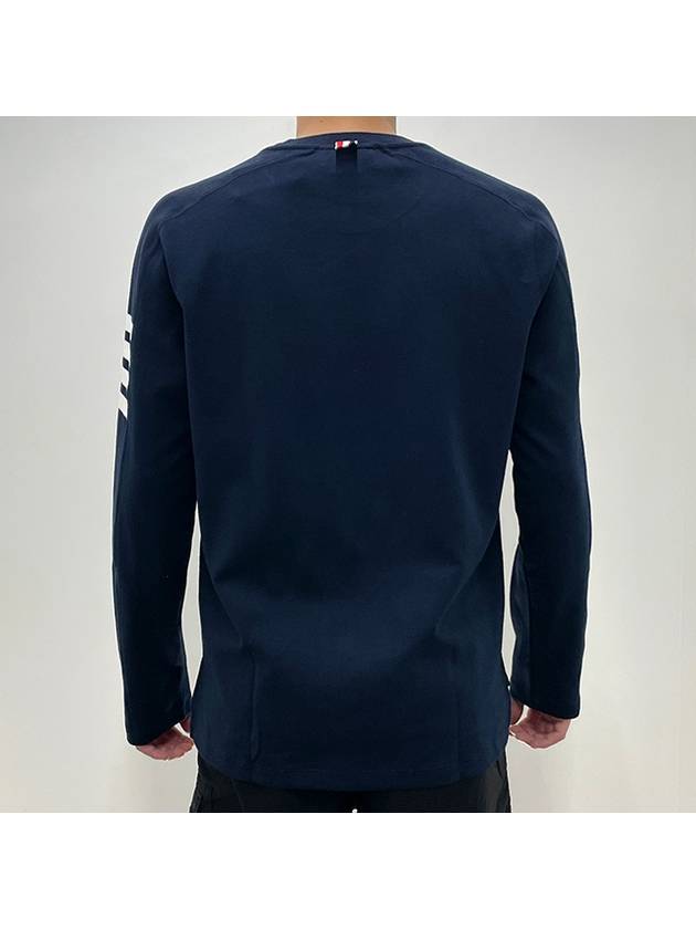 4-Bar Striped Cotton Long Sleeve T-Shirt Navy - THOM BROWNE - BALAAN 5