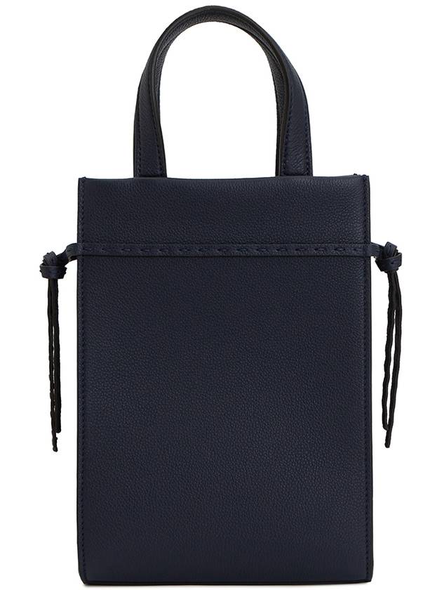 Mini Logo Leather Tote Bag Navy - FENDI - BALAAN 5