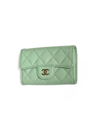 Classic Caviar Flap Card Wallet Light Green - CHANEL - BALAAN 1