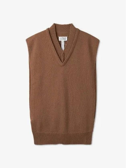 Layered Detail V-Neck Knit Vest Camel - MAISON MARGIELA - BALAAN 2