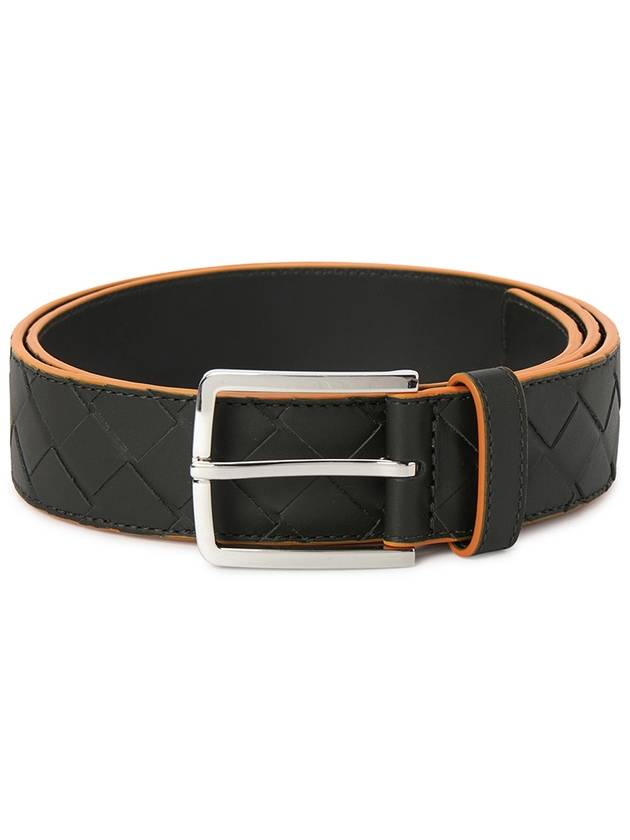 Men's Intrecciato Leather Belt Black - BOTTEGA VENETA - BALAAN 1