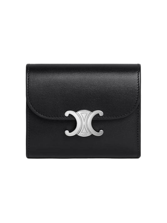 Triomphe Small Flap Wallet in Shiny Calfskin Black - CELINE - BALAAN 1