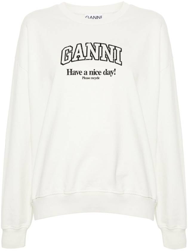 Logo Print Cotton Sweatshirt Beige - GANNI - BALAAN 2