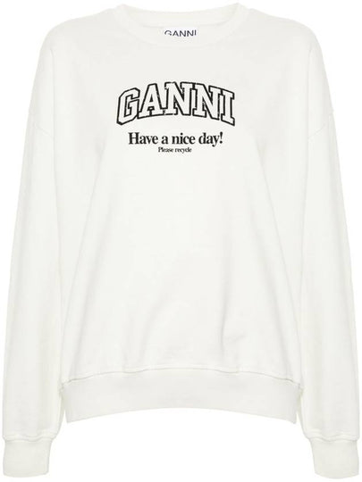 Logo Print Cotton Sweatshirt Beige - GANNI - BALAAN 2