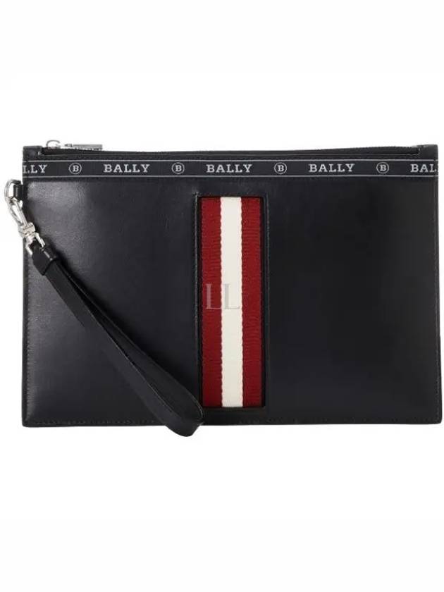 Barrier Logo Leather Zipper Clutch Bag Black - BALLY - BALAAN 2