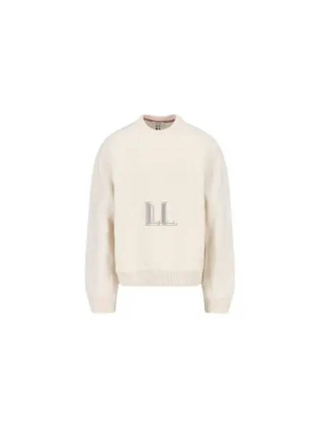 Logo Patch Striped Wool Fleece Crewneck Knit Top White - THOM BROWNE - BALAAN 2