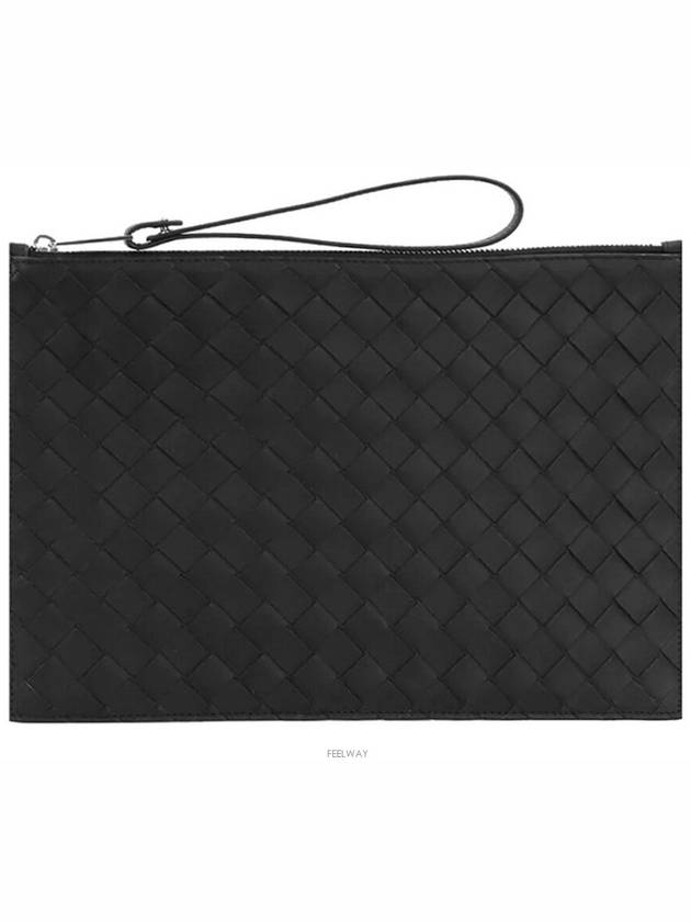 Intrecciato Strap Large Clutch Bag Black - BOTTEGA VENETA - BALAAN 3