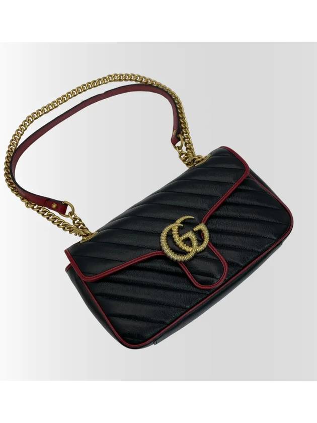 GG Marmont Quilted Leather Chain Shoulder Bag 443497 Black Red - GUCCI - BALAAN 4