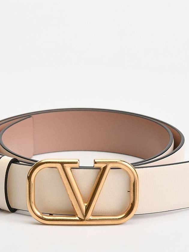 V Logo Reversible Leather Belt Pink Ivory - VALENTINO - BALAAN 2