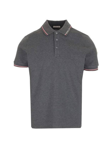 Logo Patch Short Sleeve Polo Shirt Melange Grey - MONCLER - BALAAN 1