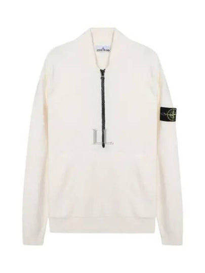 Badge Half Zip-Up Knit Top White - STONE ISLAND - BALAAN 2