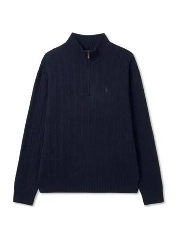 Cable knit wool cotton zipper sweater blue - POLO RALPH LAUREN - BALAAN 1