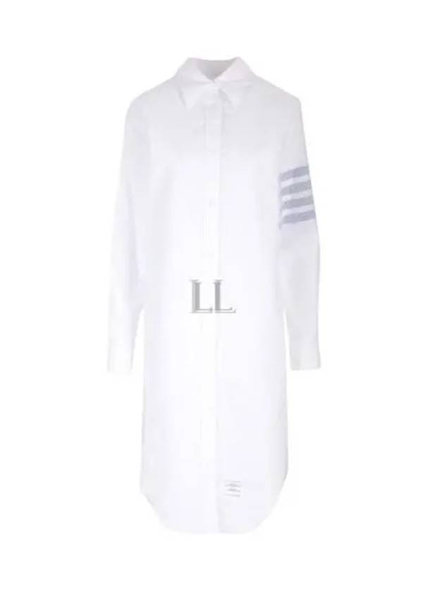 Diagonal 4-Bar Cotton Shirt Midi Dress White - THOM BROWNE - BALAAN 2