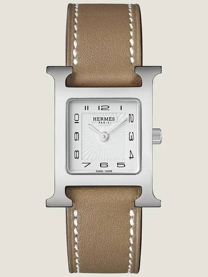 H Heure 25MM Leather Watch Etoupe - HERMES - BALAAN 2