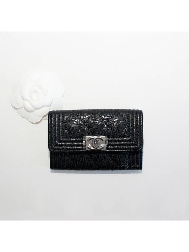 Boy  Flap Card Holder Grained Calfskin Ruthenium Black - CHANEL - BALAAN 3