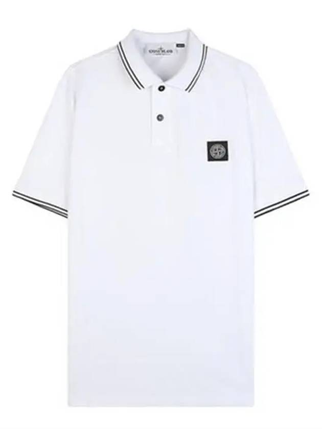 Stretch Cotton Pique Short Sleeve Polo Shirt White - STONE ISLAND - BALAAN 3