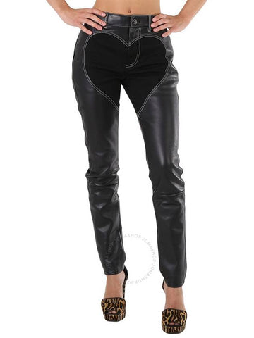 Burberry Ladies Black Skinny Fit Denim Heart Motif Lambskin Pants, Brand Size 6 (US Size 4) - BURBERRY - BALAAN 1