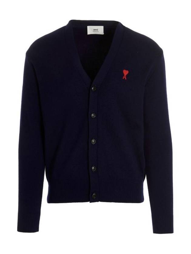 Small Heart Logo Wool Cardigan Navy - AMI - BALAAN 2