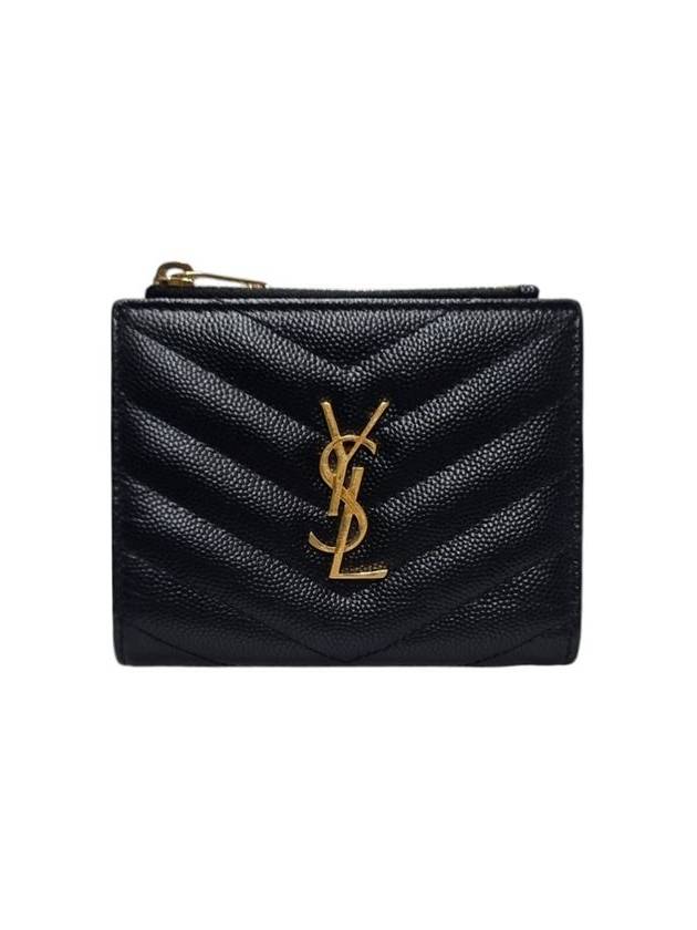 575879 Matelasse gold logo black leather card holder bi fold wallet - SAINT LAURENT - BALAAN 1