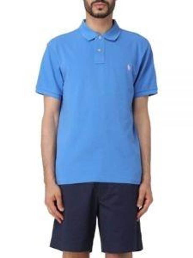 Embroidered White Pony Slim Fit Polo Shirt Blue - POLO RALPH LAUREN - BALAAN 2