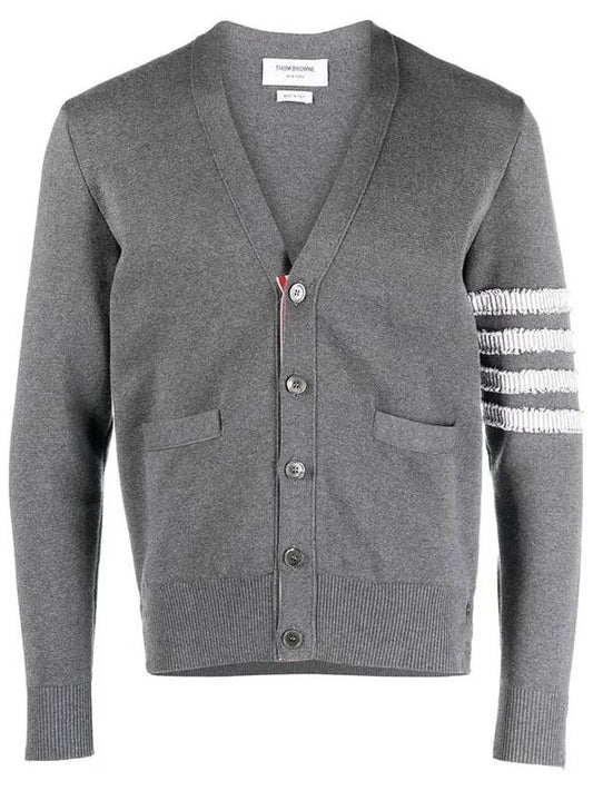 4-Bar V-Neck Milan Seersucker Cardigan Medium Grey - THOM BROWNE - BALAAN 2