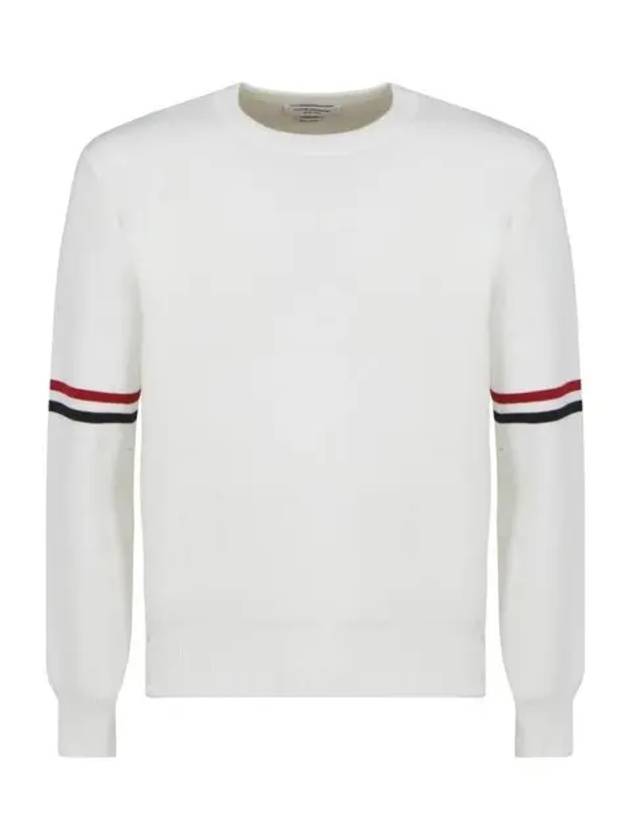 Men's Milan Stitch Armband Crew Neck Knit Top White - THOM BROWNE - BALAAN 2