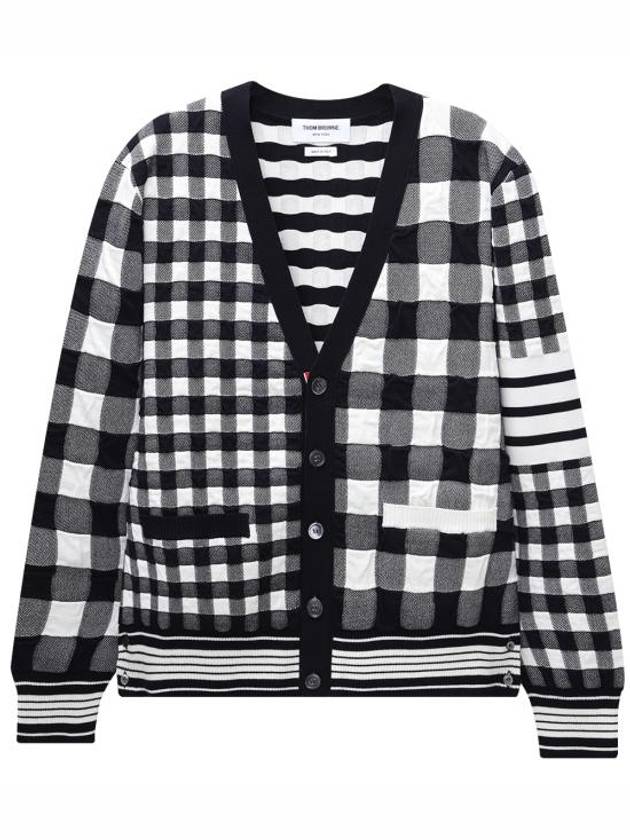 4-Bar Stripe Funmix Gingham Jacquard Cardigan Navy - THOM BROWNE - BALAAN 2