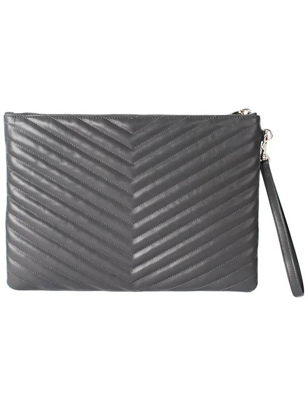 Monogram Cassandre Matelasse Silver Leather Clutch Bag Grey - SAINT LAURENT - BALAAN 4