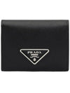 Triangle Logo Saffiano Leather Half Wallet Black - PRADA - BALAAN 3