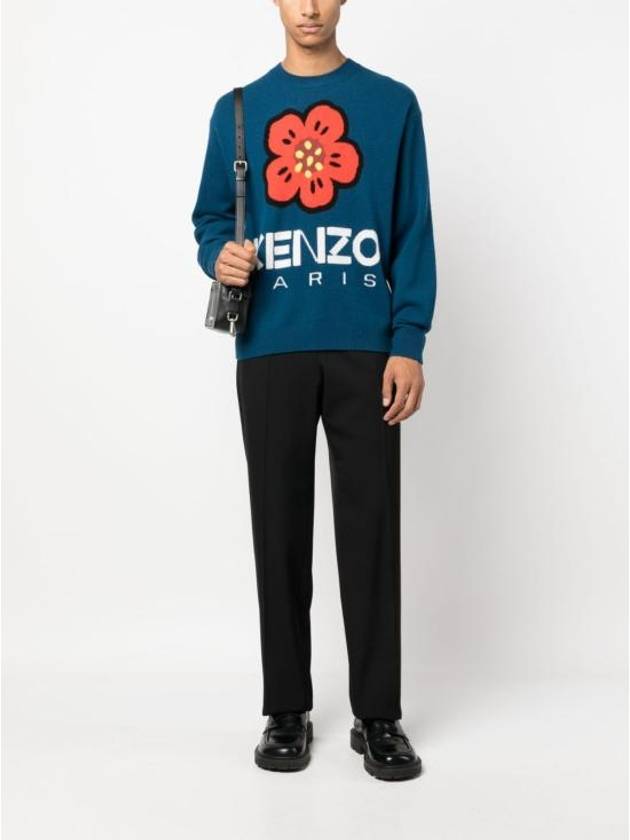 Boke Flower Merino Wool Knit Top Blue - KENZO - BALAAN 5