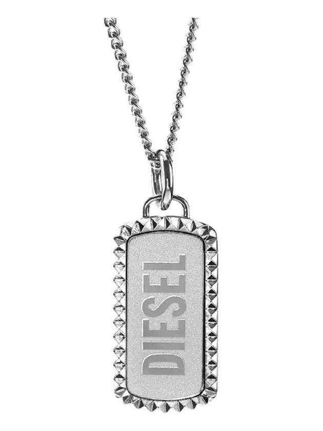 Tag Pendant Stainless Steel Necklace Silver - DIESEL - BALAAN 4