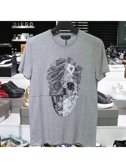 Men's Patchwork Skull Print Short Sleeve T-Shirt Grey - ALEXANDER MCQUEEN - BALAAN 2